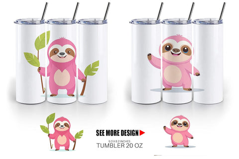 Tumbler Pink Sloth Valentine Sublimation artnoy 