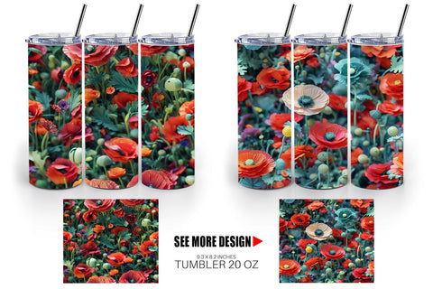 Tumbler Poppy Flower Pattern Sublimation artnoy 
