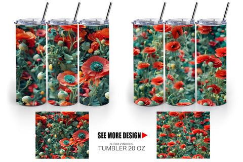 Tumbler Poppy Flower Pattern Sublimation artnoy 