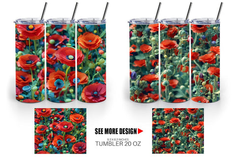 Tumbler Poppy Flower Pattern Sublimation artnoy 