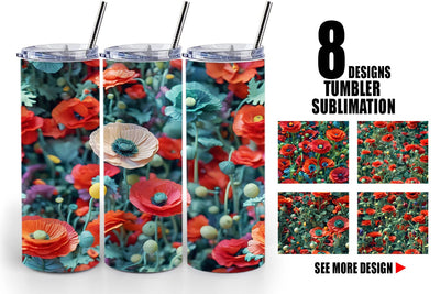 Tumbler Poppy Flower Pattern Sublimation artnoy 
