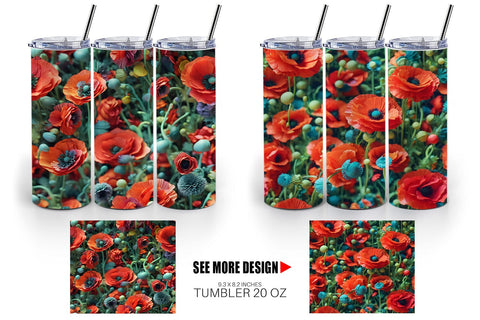 Tumbler Poppy Flower Pattern Sublimation artnoy 
