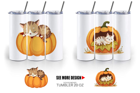 Tumbler Pumpkin Cats Fall Sublimation artnoy 