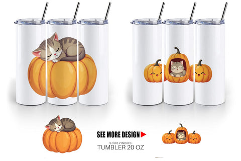 Tumbler Pumpkin Cats Fall Sublimation artnoy 