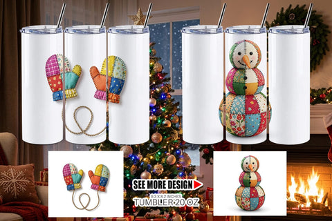 Tumbler Quilted Winter Decor Patchwork Sublimation artnoy 