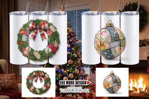 Tumbler Quilted Winter Decor Patchwork Sublimation artnoy 