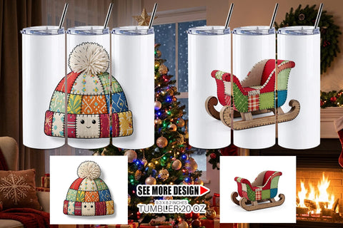 Tumbler Quilted Winter Decor Patchwork Sublimation artnoy 
