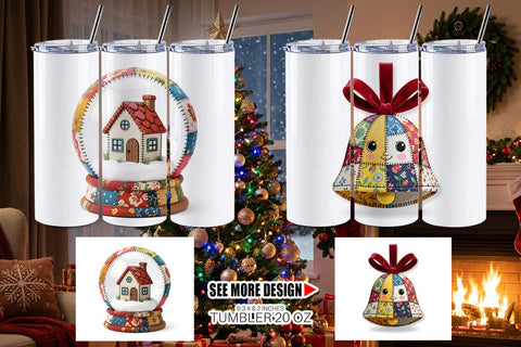 Tumbler Quilted Winter Decor Patchwork Sublimation artnoy 