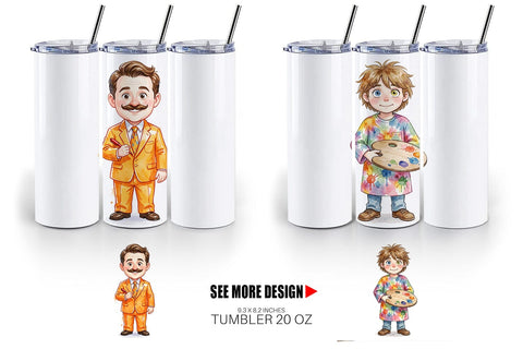 Tumbler Quirky 70s Human Teacher Watercolor Sublimation artnoy 