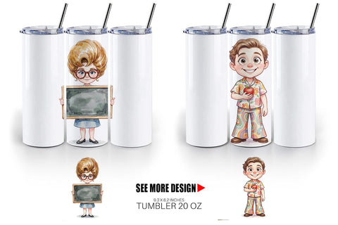 Tumbler Quirky 70s Human Teacher Watercolor Sublimation artnoy 