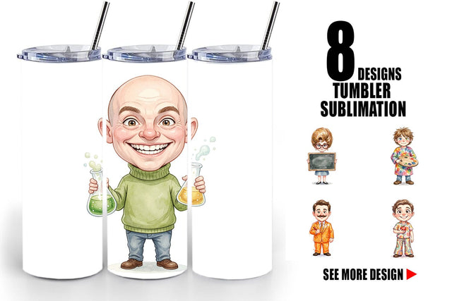 Tumbler Quirky 70s Human Teacher Watercolor Sublimation artnoy 