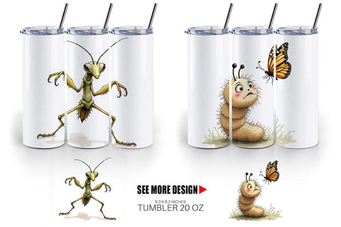 Tumbler Quirky Garden Critters Inked Watercolor Illustrations Sublimation artnoy 