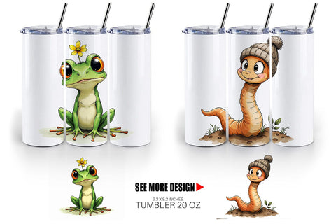 Tumbler Quirky Garden Critters Inked Watercolor Illustrations Sublimation artnoy 