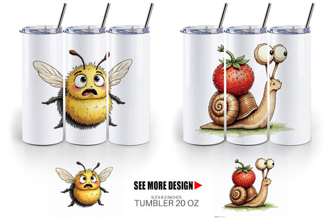 Tumbler Quirky Garden Critters Inked Watercolor Illustrations Sublimation artnoy 