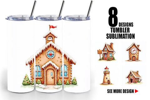 Tumbler Quirky Gingerbread Village Watercolor Sublimation artnoy 