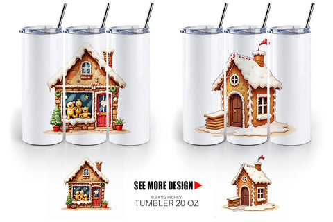 Tumbler Quirky Gingerbread Village Watercolor Sublimation artnoy 