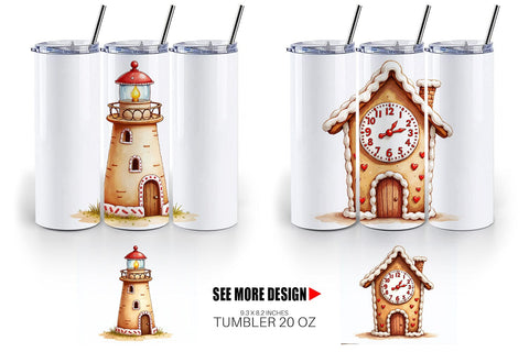 Tumbler Quirky Gingerbread Village Watercolor Sublimation artnoy 