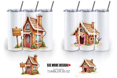 Tumbler Quirky Gingerbread Village Watercolor Sublimation artnoy 