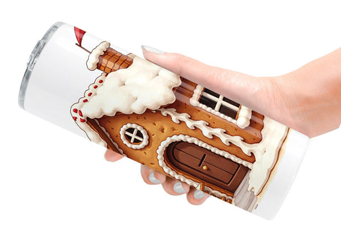 Tumbler Quirky Gingerbread Village Watercolor Sublimation artnoy 