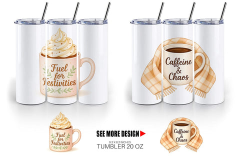 Tumbler Quotes Watercolor Coffee and Chaos Christmas Sublimation artnoy 