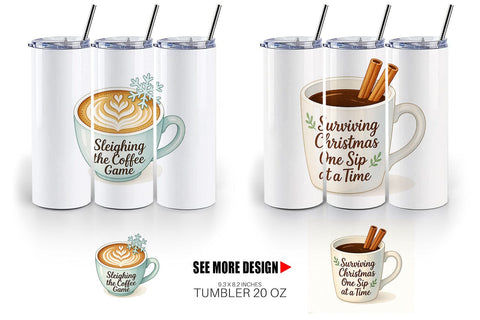 Tumbler Quotes Watercolor Coffee and Chaos Christmas Sublimation artnoy 