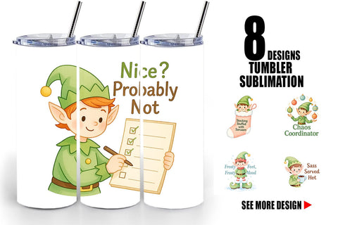Tumbler Quotes Watercolor Elf Antics and Sarcasm Sublimation artnoy 