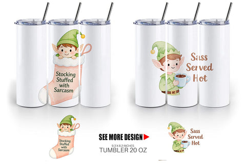 Tumbler Quotes Watercolor Elf Antics and Sarcasm Sublimation artnoy 