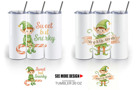 Tumbler Quotes Watercolor Elf Antics and Sarcasm Sublimation artnoy 