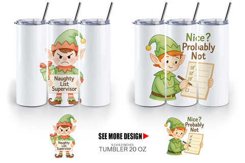 Tumbler Quotes Watercolor Elf Antics and Sarcasm Sublimation artnoy 