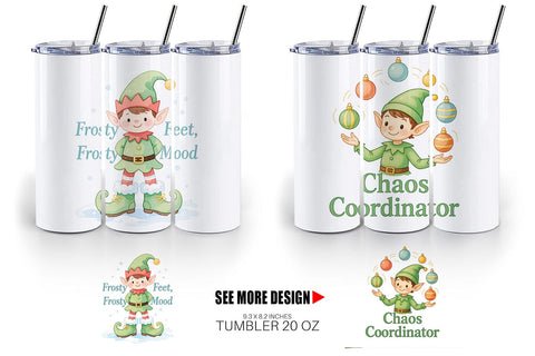 Tumbler Quotes Watercolor Elf Antics and Sarcasm Sublimation artnoy 