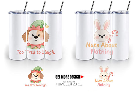 Tumbler Quotes Watercolor Grumpy Animals Christmas Sublimation artnoy 