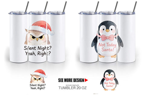 Tumbler Quotes Watercolor Grumpy Animals Christmas Sublimation artnoy 