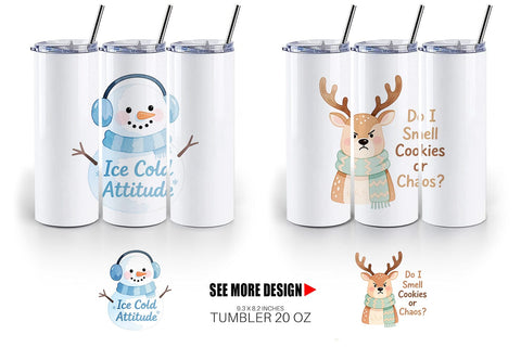 Tumbler Quotes Watercolor Grumpy Animals Christmas Sublimation artnoy 