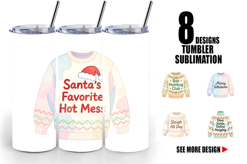 Tumbler Quotes Watercolor Ugly Sweater Sass Sublimation artnoy 