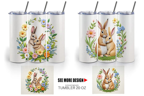 Tumbler Rabbit Embroidery Sublimation artnoy 