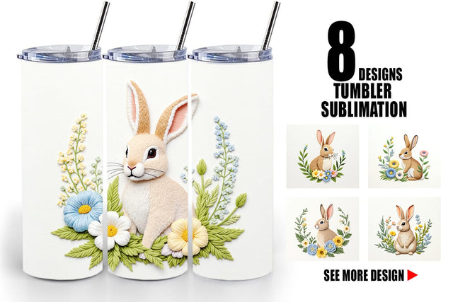Tumbler Rabbit Embroidery Sublimation artnoy 