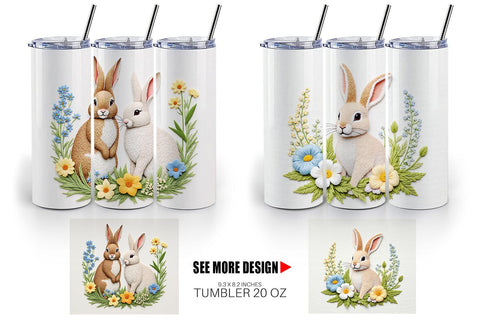 Tumbler Rabbit Embroidery Sublimation artnoy 
