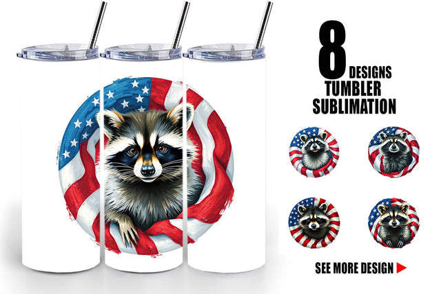 Tumbler Raccoon 4th of July Sublimation artnoy 