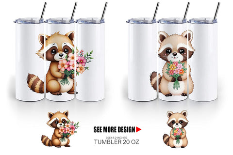 Tumbler Raccoon Spring Bouquet Sublimation artnoy 