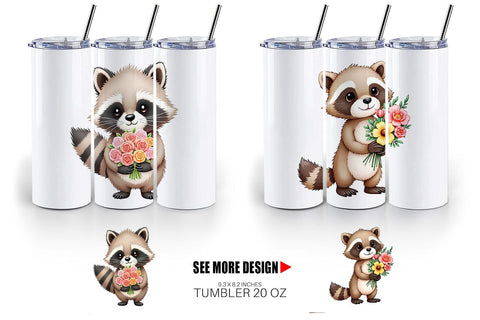 Tumbler Raccoon Spring Bouquet Sublimation artnoy 