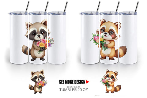 Tumbler Raccoon Spring Bouquet Sublimation artnoy 