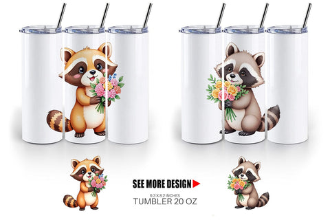 Tumbler Raccoon Spring Bouquet Sublimation artnoy 