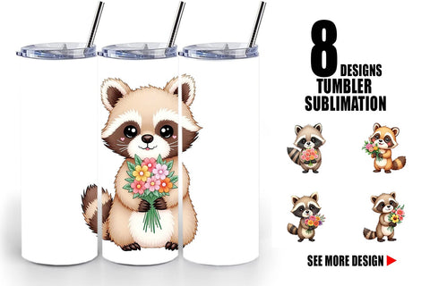 Tumbler Raccoon Spring Bouquet Sublimation artnoy 