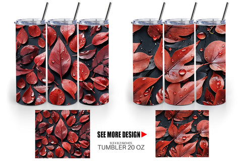 Tumbler Red Leaves Pattern Sublimation artnoy 