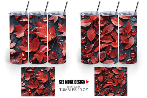 Tumbler Red Leaves Pattern Sublimation artnoy 