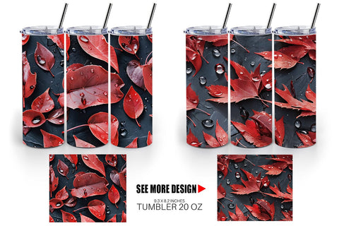 Tumbler Red Leaves Pattern Sublimation artnoy 