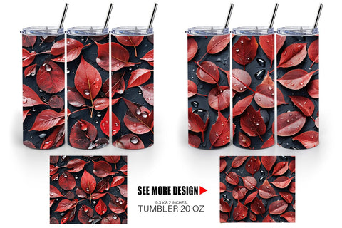 Tumbler Red Leaves Pattern Sublimation artnoy 