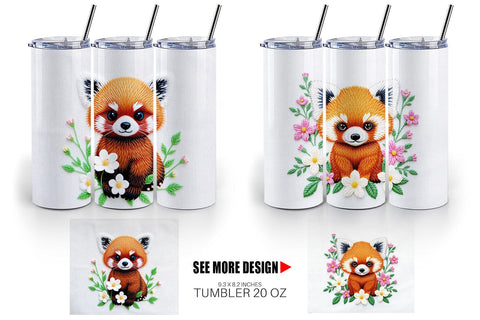 Tumbler Red Panda Embroidery Sublimation artnoy 