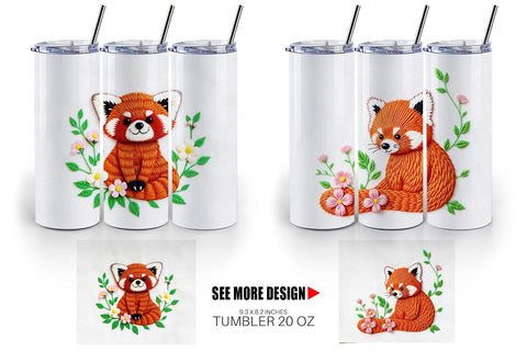 Tumbler Red Panda Embroidery Sublimation artnoy 