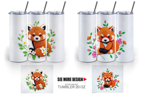 Tumbler Red Panda Embroidery Sublimation artnoy 